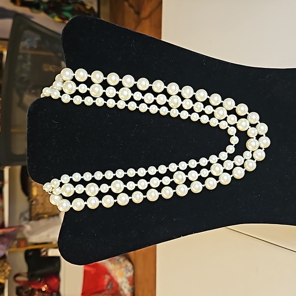 Stella and Dot Faux Pearl & Crystal 3 Strand Necklace - Picture 2 of 5
